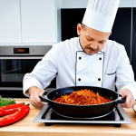 **

"A professional chef in a modern Polish kitchen preparing *bigos* with a small amount of *gochujang* mixed in, fully clothed, appropriate attire, safe for work, perfect anatomy, natural proportions, culinary photography, high quality, kitchen setting, professional, modest, family-friendly."

**