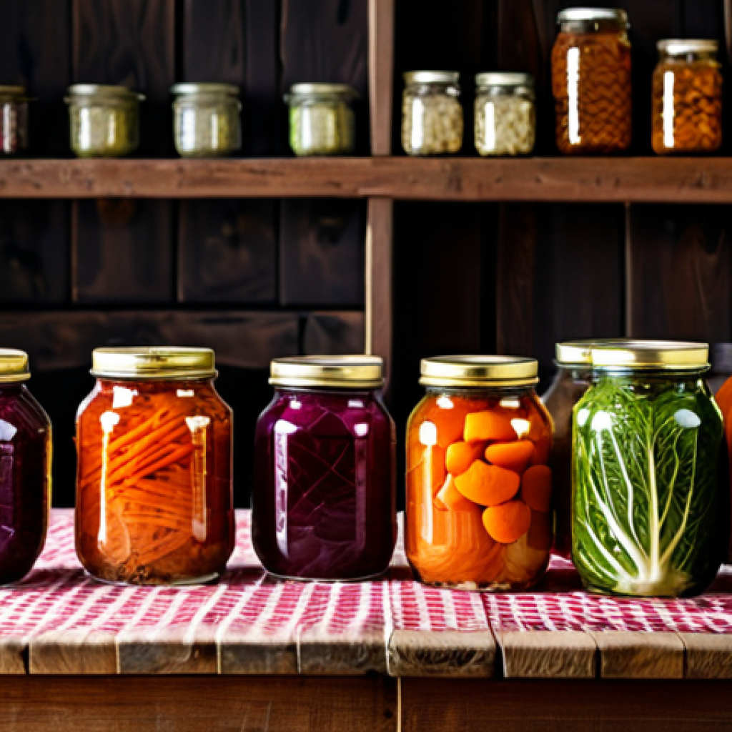Rustic Polish Fermentation**

"A cozy Polish kitchen, showcasing jars filled with colorful fermented vegetables (cabbage, beets, carrots), arranged on a wooden table, fully clothed, appropriate attire, safe for work, perfect anatomy, natural proportions, professional food photography, traditional folk patterns on the tablecloth, soft lighting, family-friendly."

**