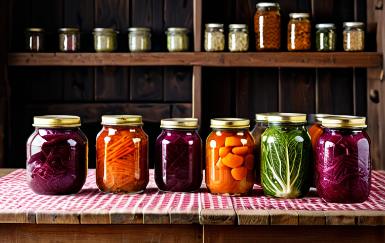 Rustic Polish Fermentation**

"A cozy Polish kitchen, showcasing jars filled with colorful fermented vegetables (cabbage, beets, carrots), arranged on a wooden table, fully clothed, appropriate attire, safe for work, perfect anatomy, natural proportions, professional food photography, traditional folk patterns on the tablecloth, soft lighting, family-friendly."

**