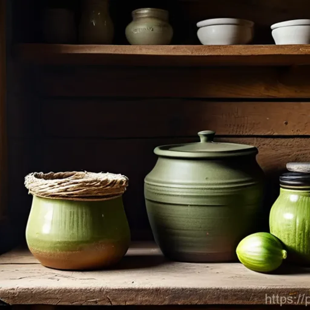 전통 장류 제조에 적합한 용기 선택하기 - **Prompt:** A cozy, rustic Polish kitchen scene bathed in warm, soft morning light. In the foregroun...