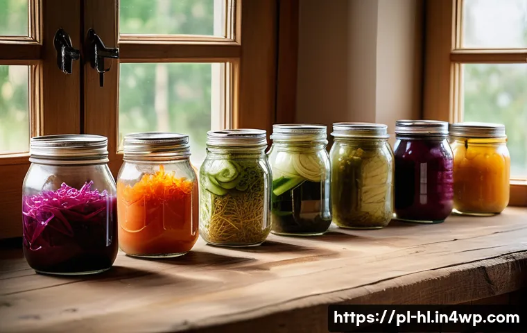 전통 장류 자가 제조의 지속 가능성 - A cozy Polish kitchen scene featuring a rustic wooden table with various jars of homemade fermented ...