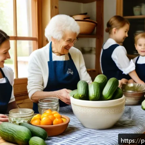 전통 장류 자가 제조와 가족의 역할 - A warm, cozy Polish family kitchen scene with multiple generations—grandparents, parents, and childr...